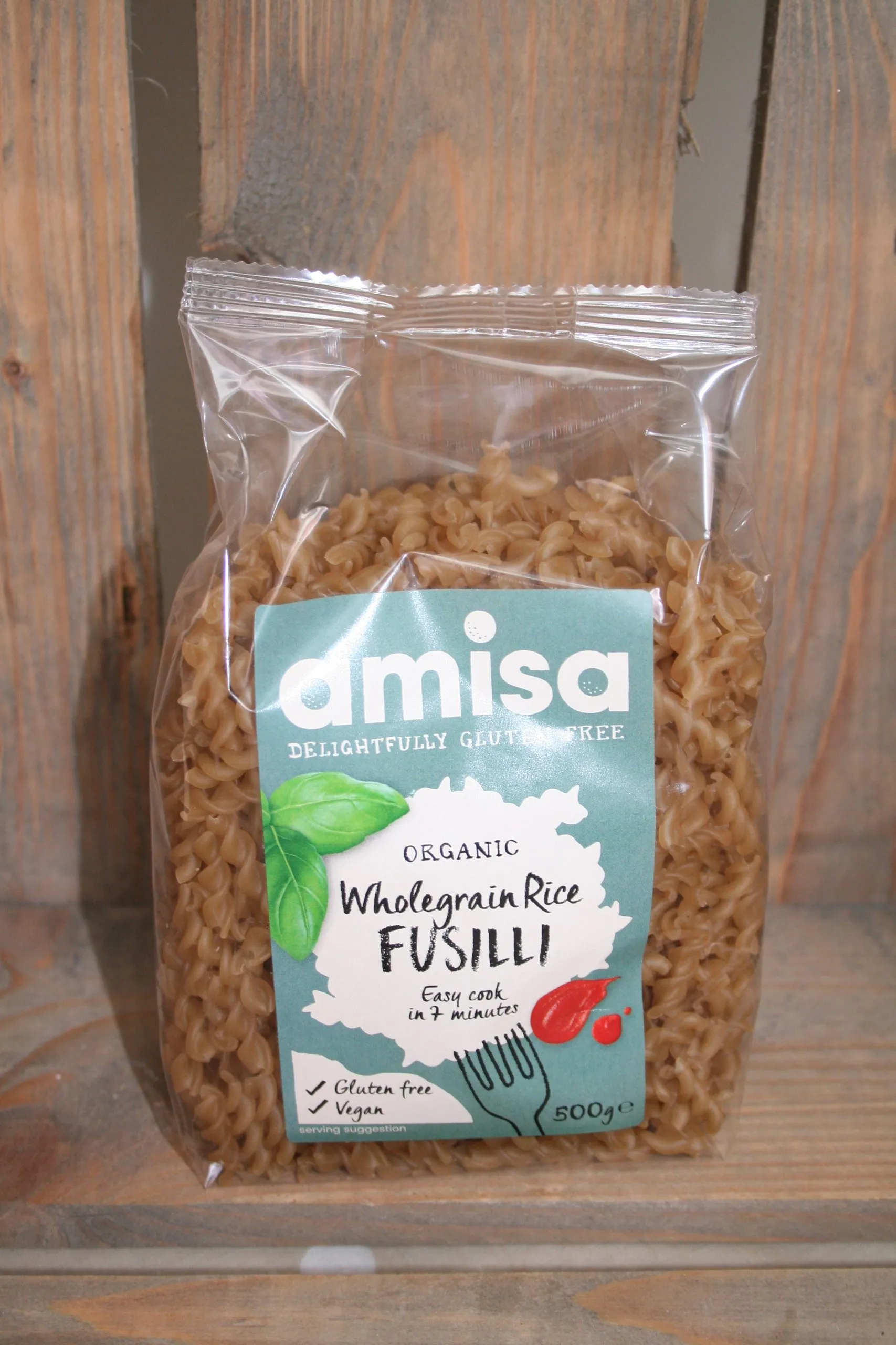 Amisa organic wholegrain rice fusilli