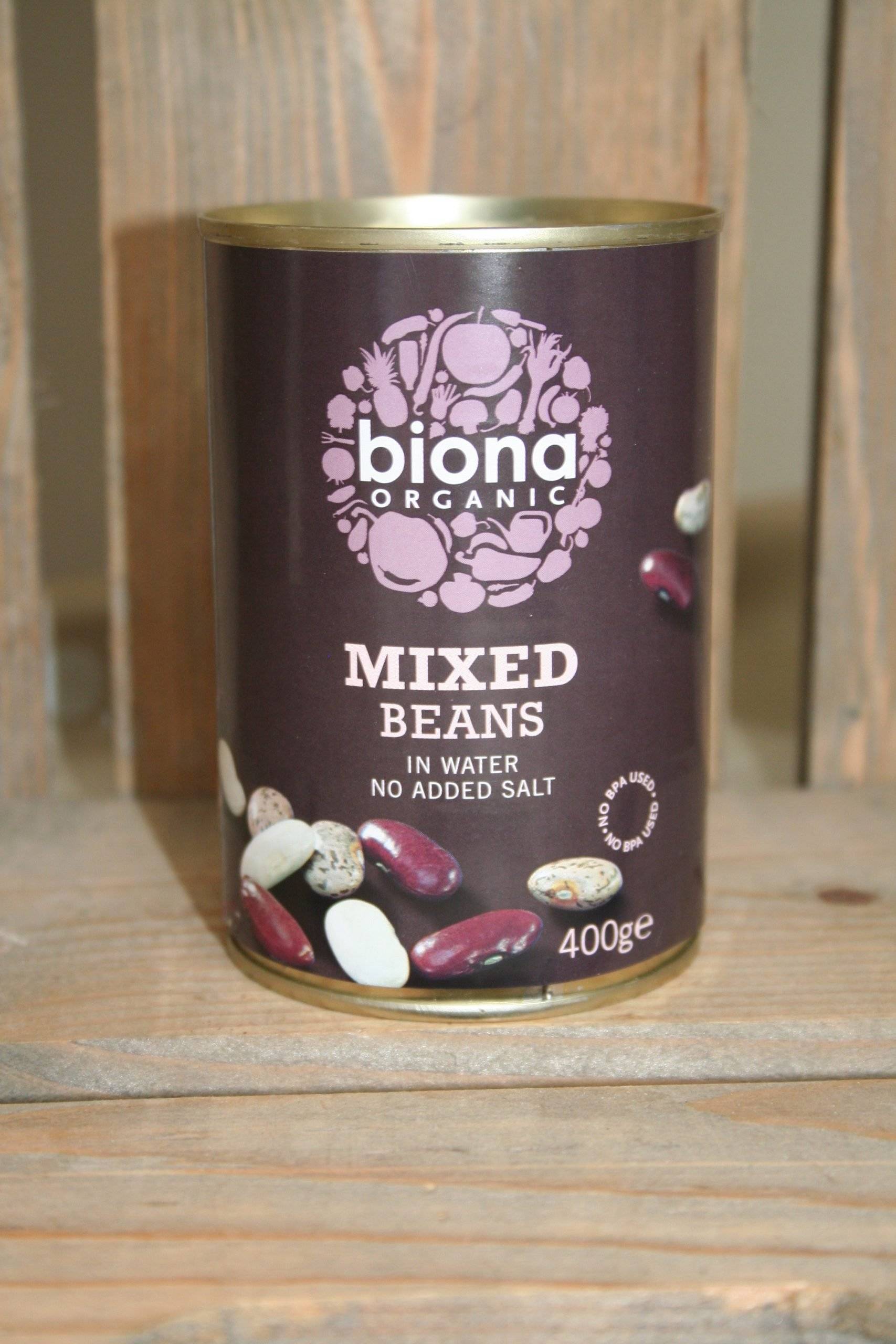 Biona mmixed ?beans in water no added salt