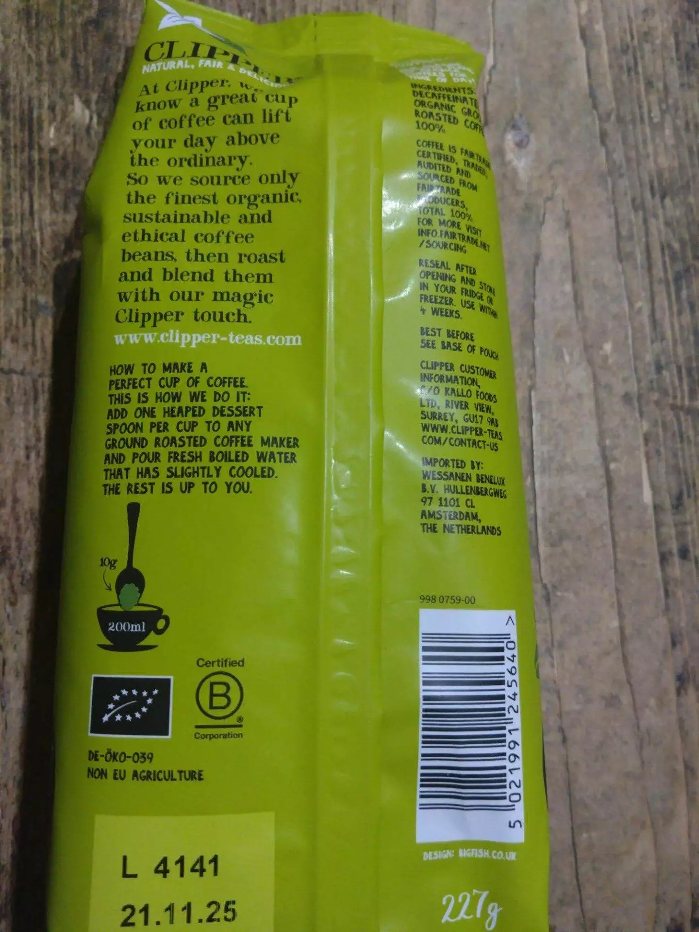 clipper roast & ground decaf coffee (strength 3 medium) (227g)