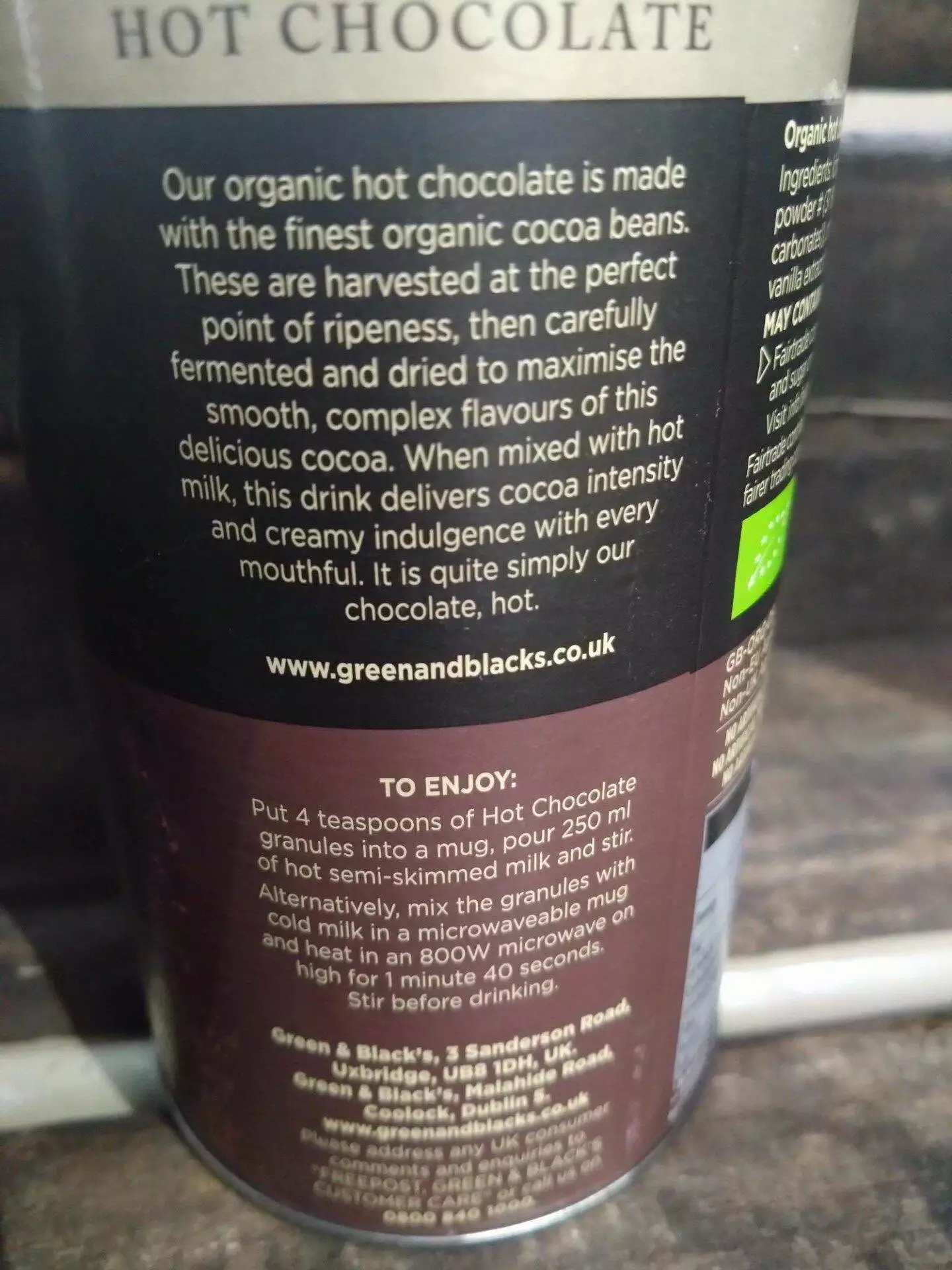 green & black organic hot chocolate (250g)