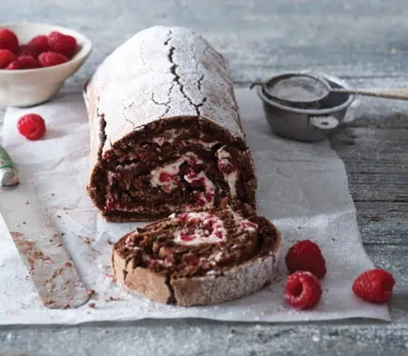 Cook frozen food pudding chocolate & raspberry roulade