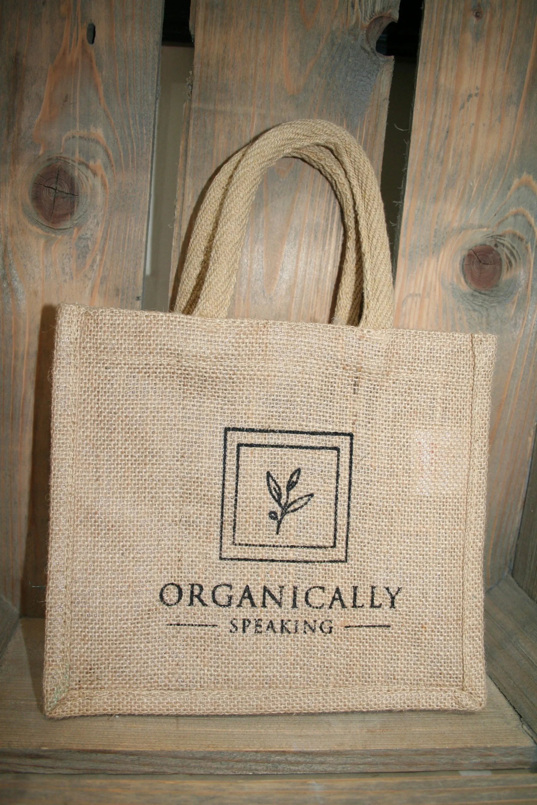 Organically Speaking small jute gift shopping bag