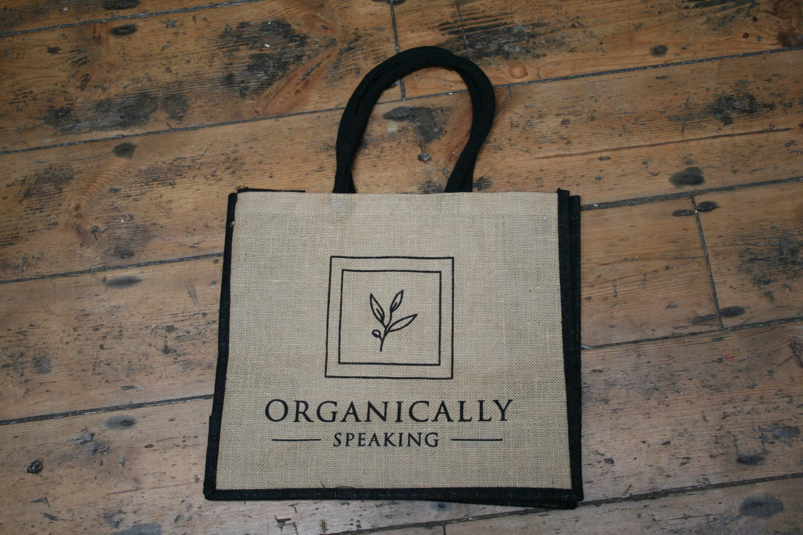 Organically Speaking jute shopping bag reusable