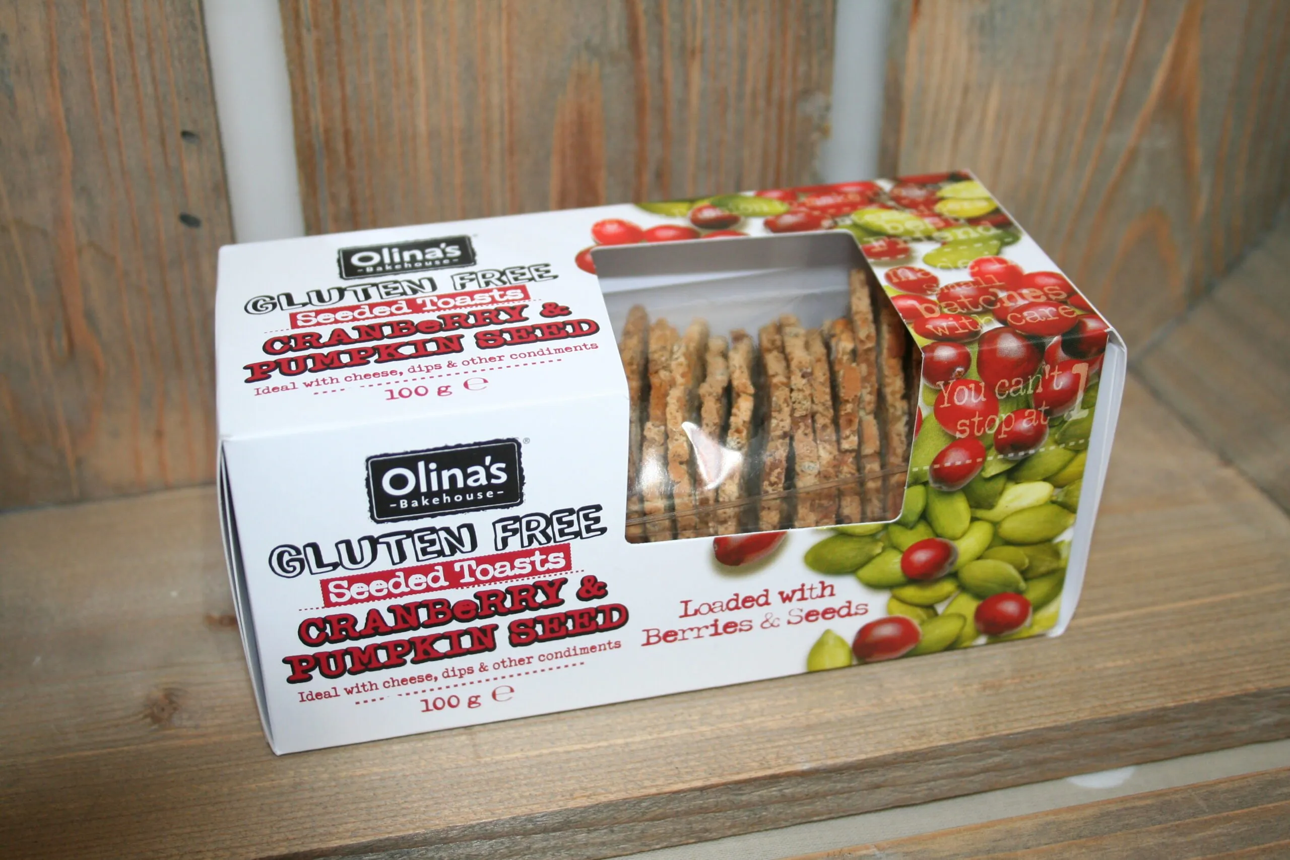 Olinas Bakehouse gluten free seeded toasts cranberry & pumpkin seed