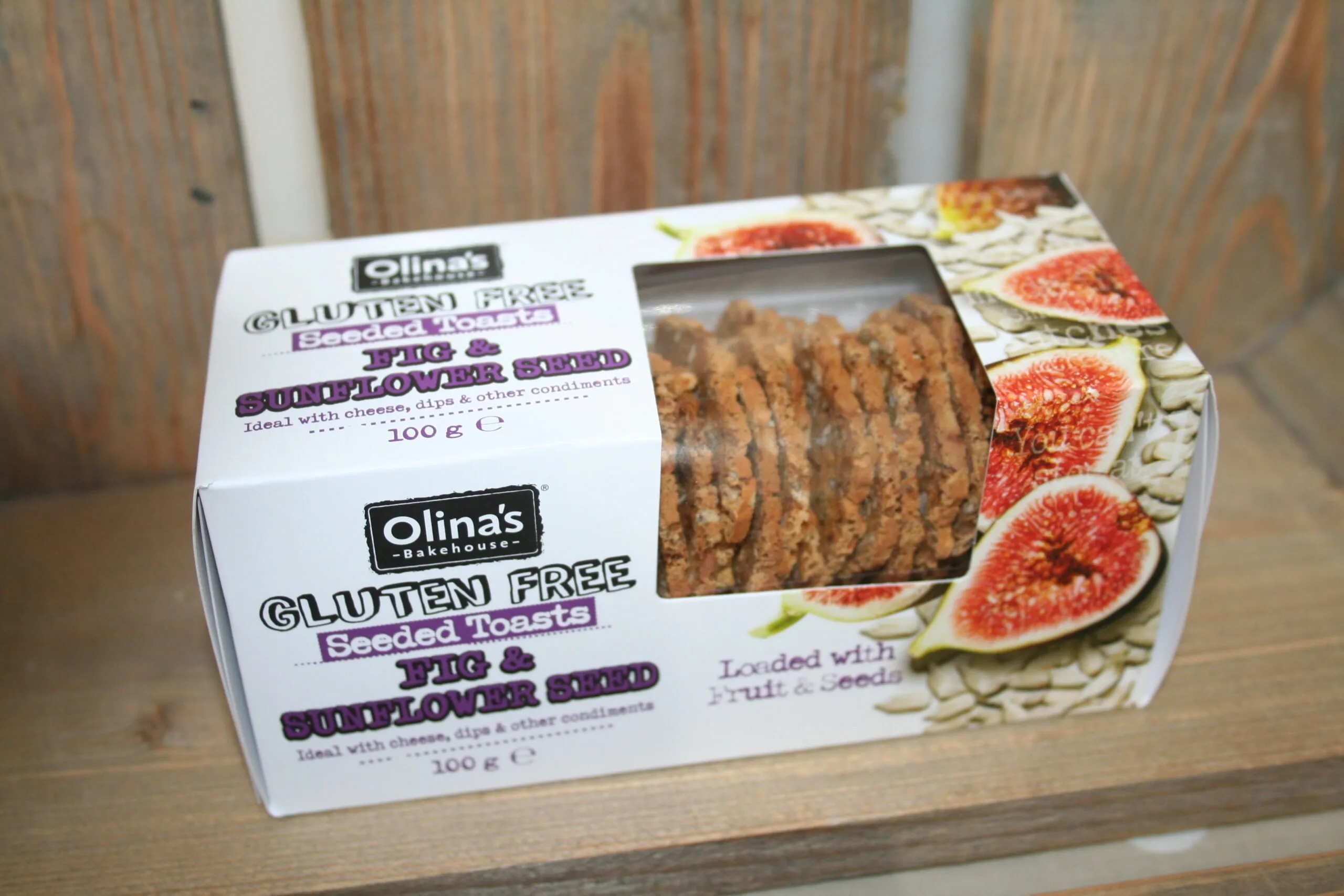 Olinas Bakehouse gluten free seeded toasts fig & sunflower seed