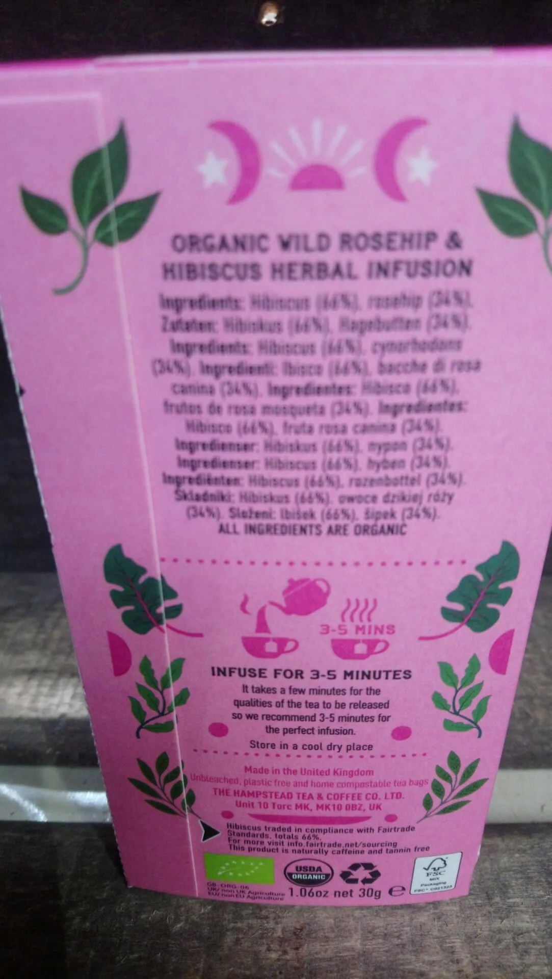 hampstead organic tea wild rosehip & hibiscus (20 sachets)