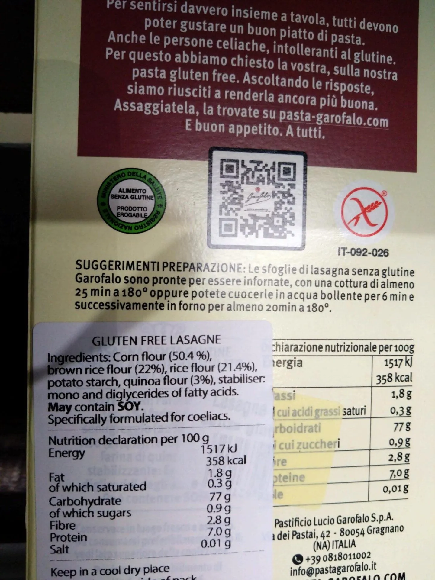 garofalo gluten free lasagne (250g)