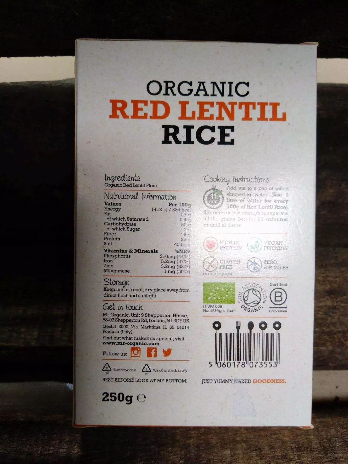 mr organic organic red lentil rice (250g)