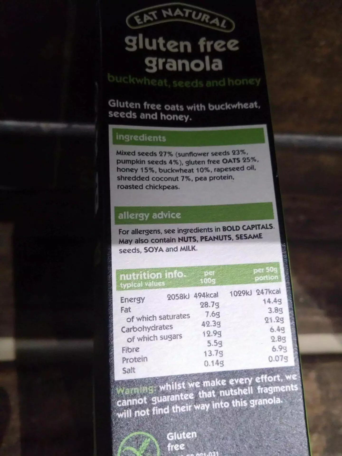eat natural granola with buckwheat, seeds and honey (425g)