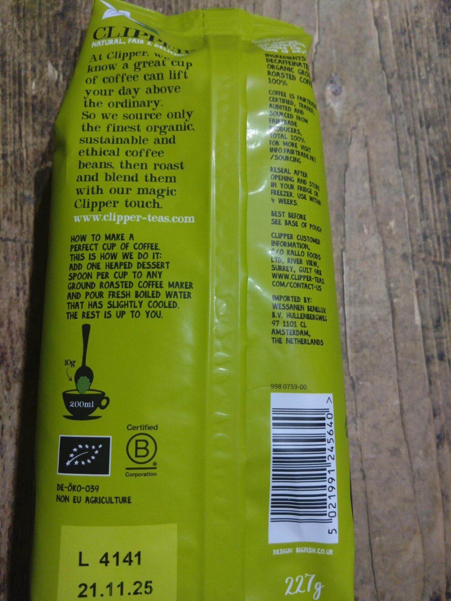 clipper roast & ground decaf coffee (strength 3 medium) (227g)
