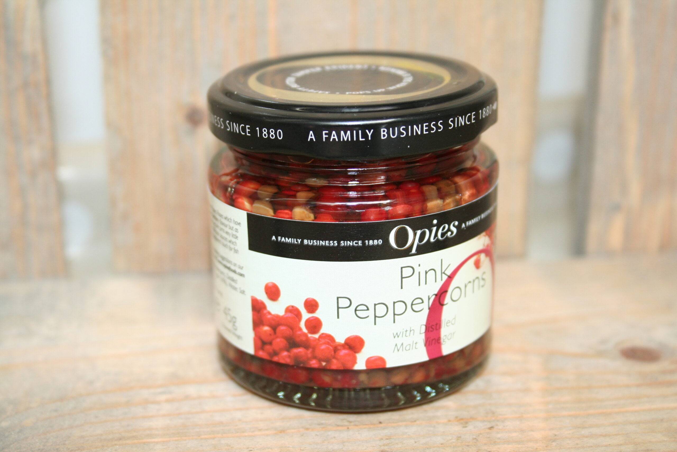 Opies pink peppercorns with distiled malt vinegar