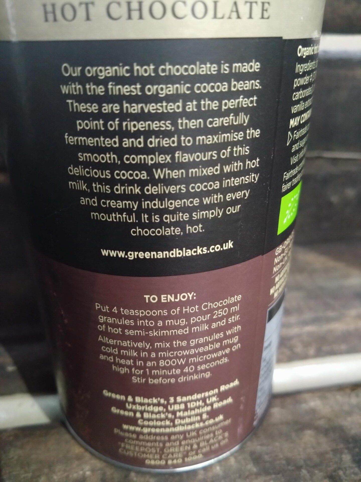 green & black organic hot chocolate (250g)