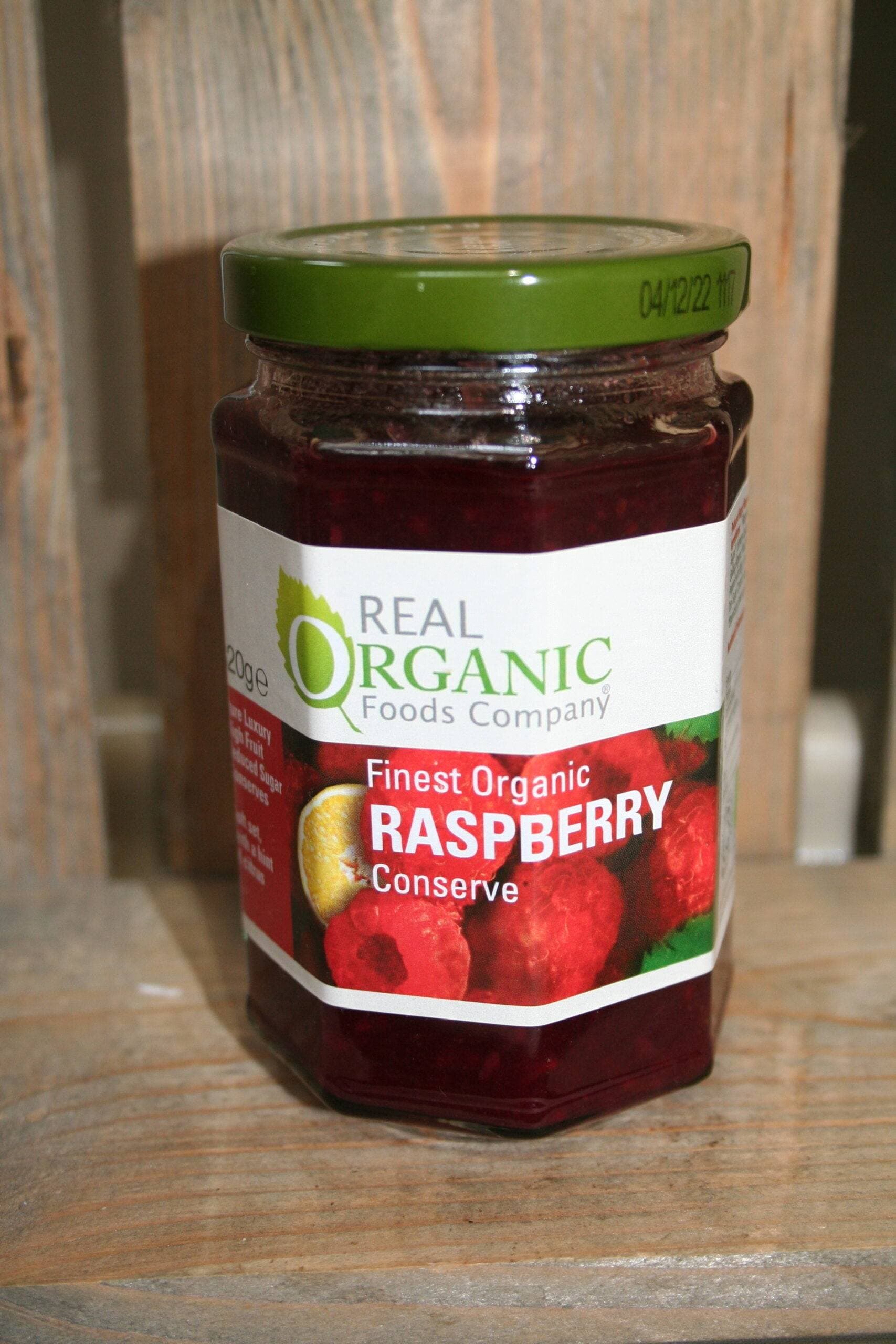 Real Organic Foods Company raspberry jam conserve