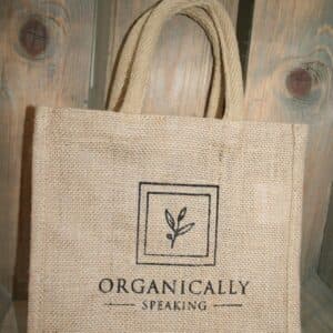 Organically Speaking small jute gift shopping bag