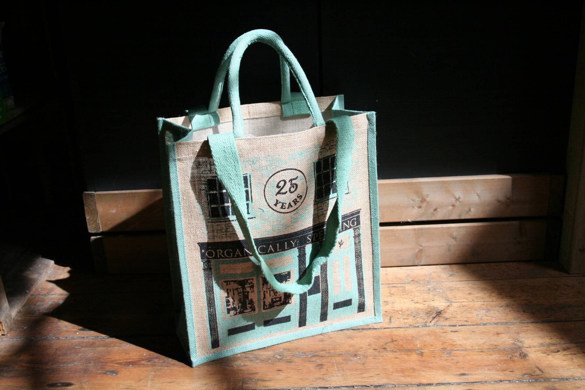 Organically speaking jute bag 25 year