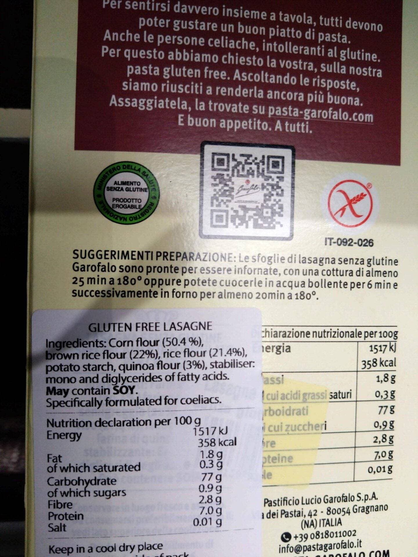 garofalo gluten free lasagne (250g)