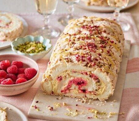 cook pistachio, passionfruit & raspberry pavlova (serves 10)