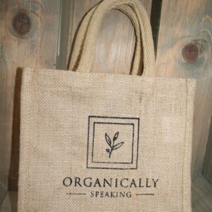 Organically Speaking small jute gift shopping bag